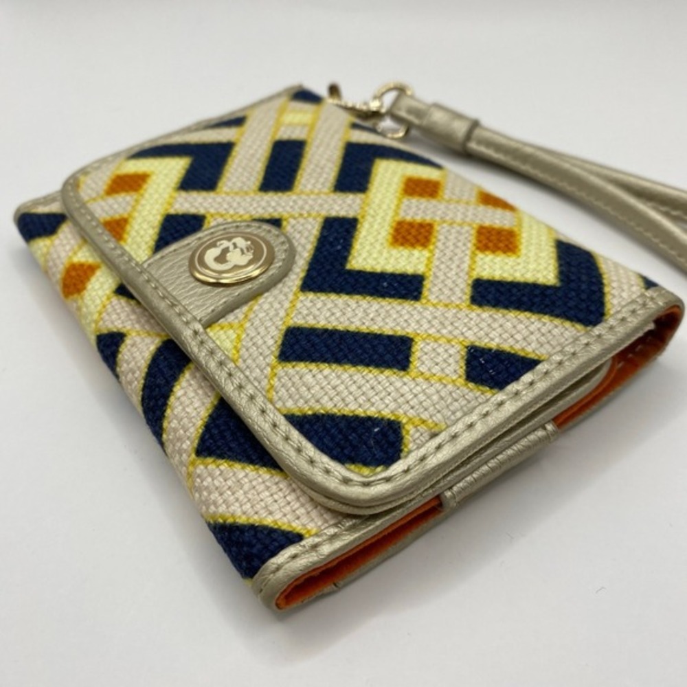 Spartina Retro Geometric Bifold Wallet Wristlet Natural Linen Leather Trim. - Picture 3 of 8